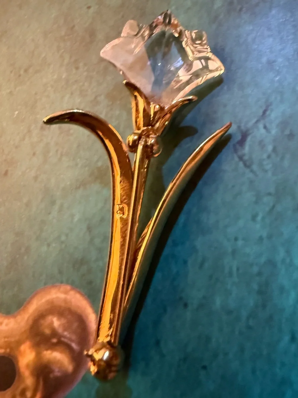 Swarovski Gold Tulip Brooch with Clear Crystal Flower
